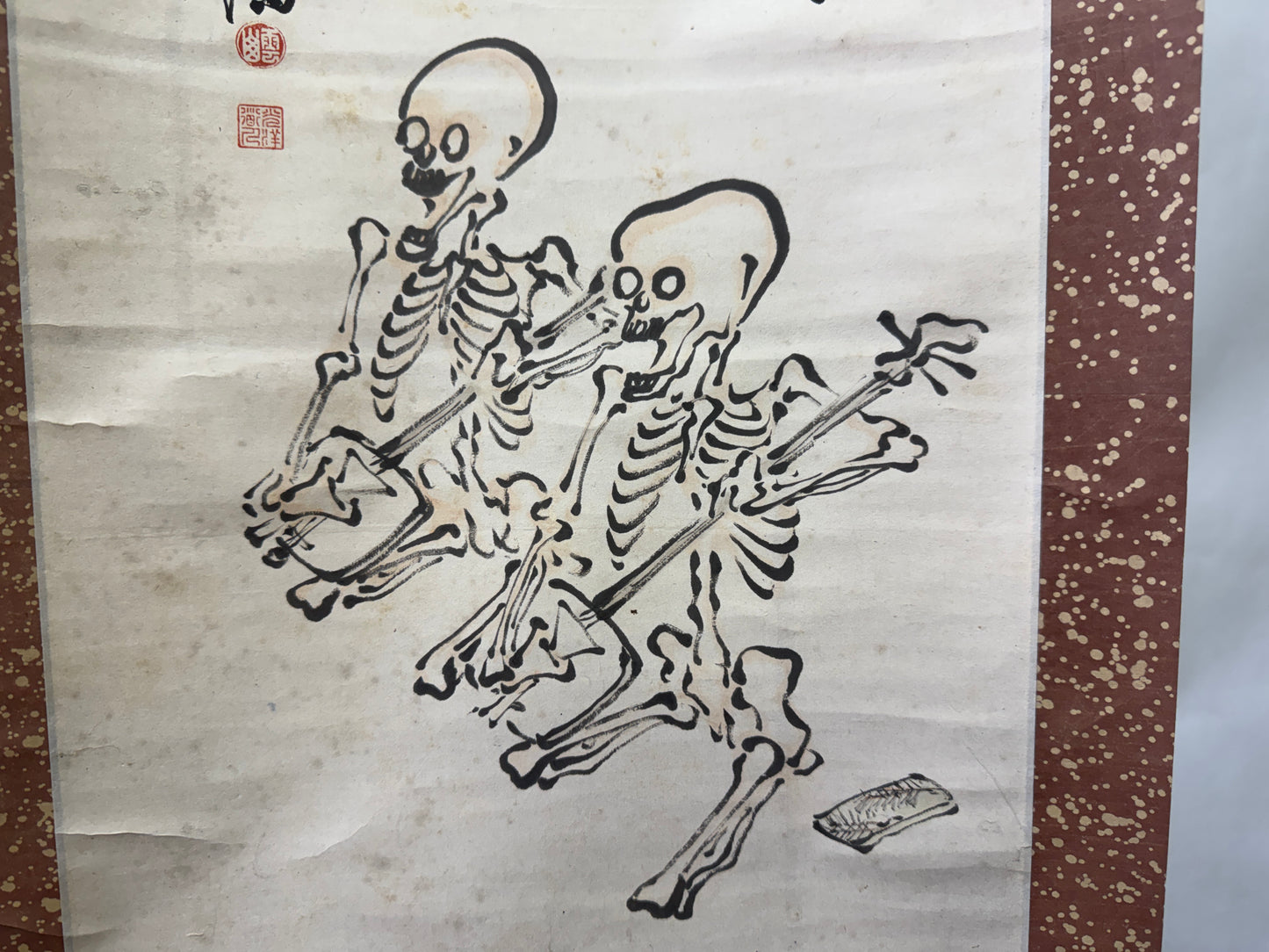 Y10278 KAKEJIKU Hanging scroll Skeleton signed Japan antique interior wall decor