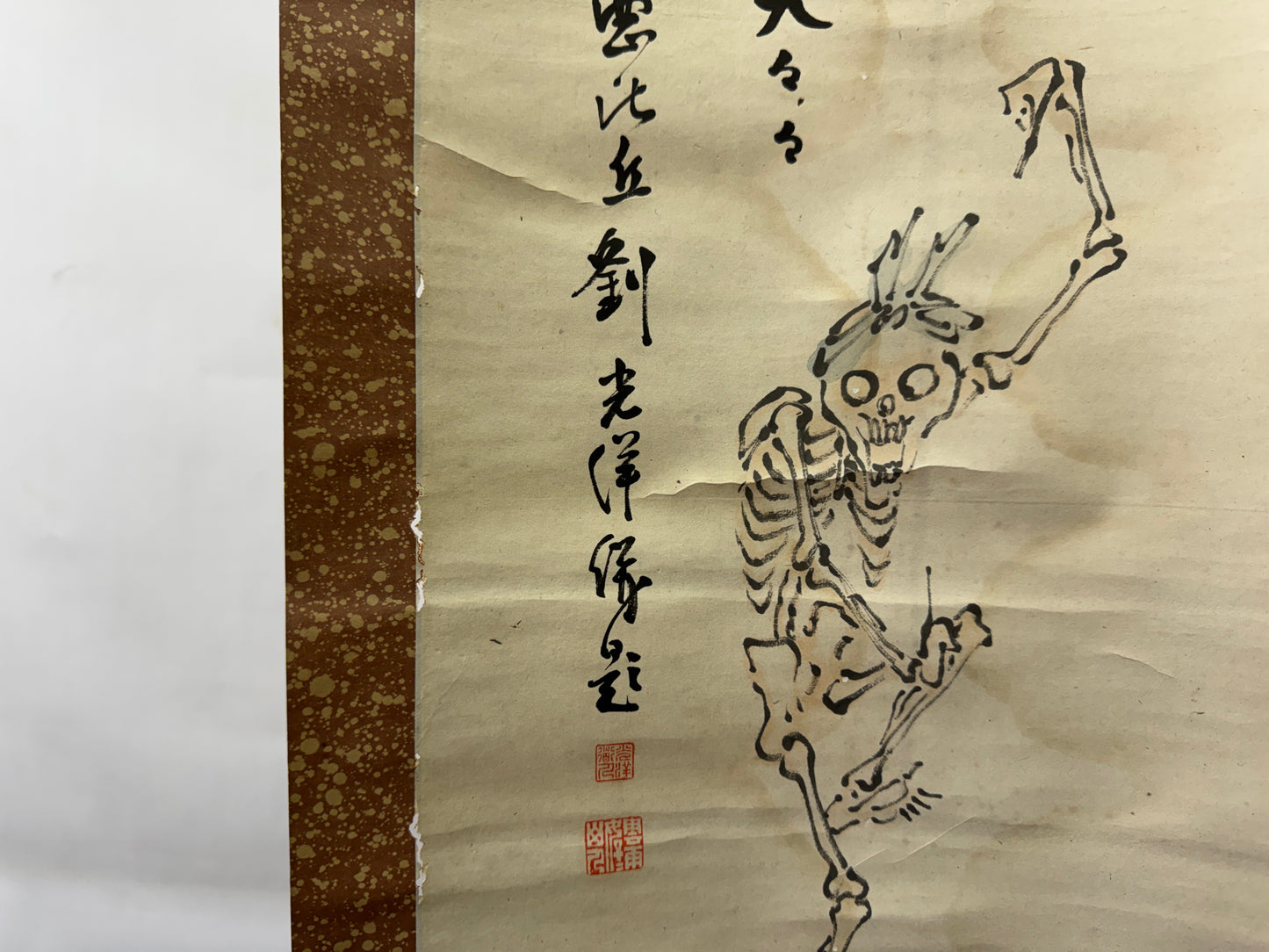 Y10279 KAKEJIKU Hanging scroll Dancing skeleton signed Japan antique interior