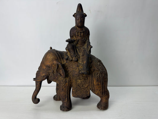 Y10282 KOURO Copper Fugen Bodhisattva statue Japan antique incense burner aroma