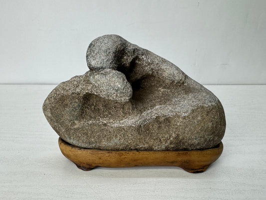 Y10284 OKIMONO Suiseki viewing snake stone wooden stand Japan antique interior