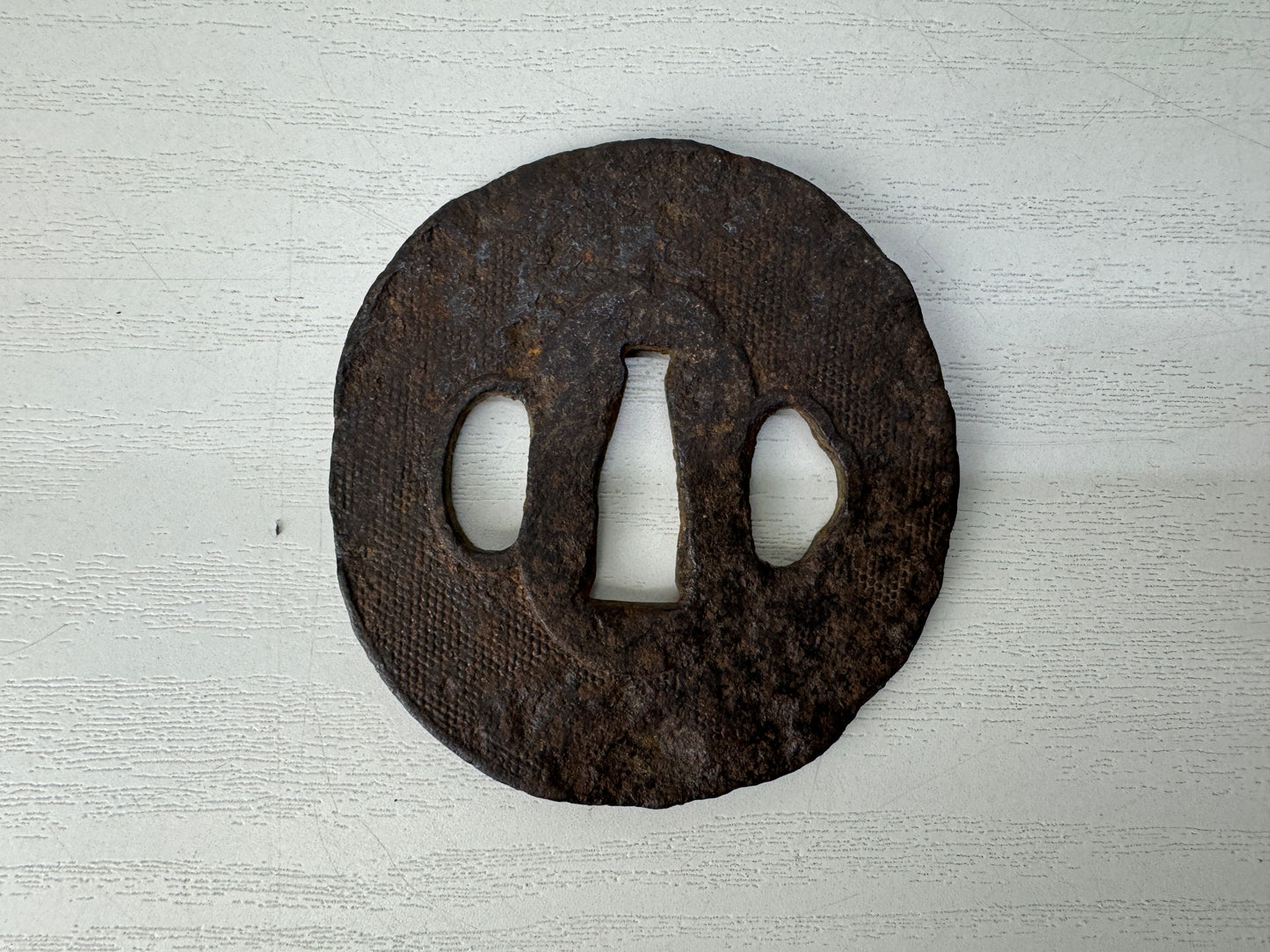 Y10288 TSUBA Iron Wakizashi sword guard Japan samurai katana antique koshirae