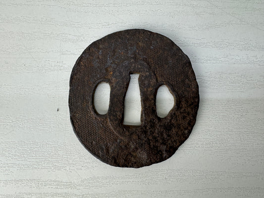 Y10288 TSUBA Iron Wakizashi sword guard Japan samurai katana antique koshirae