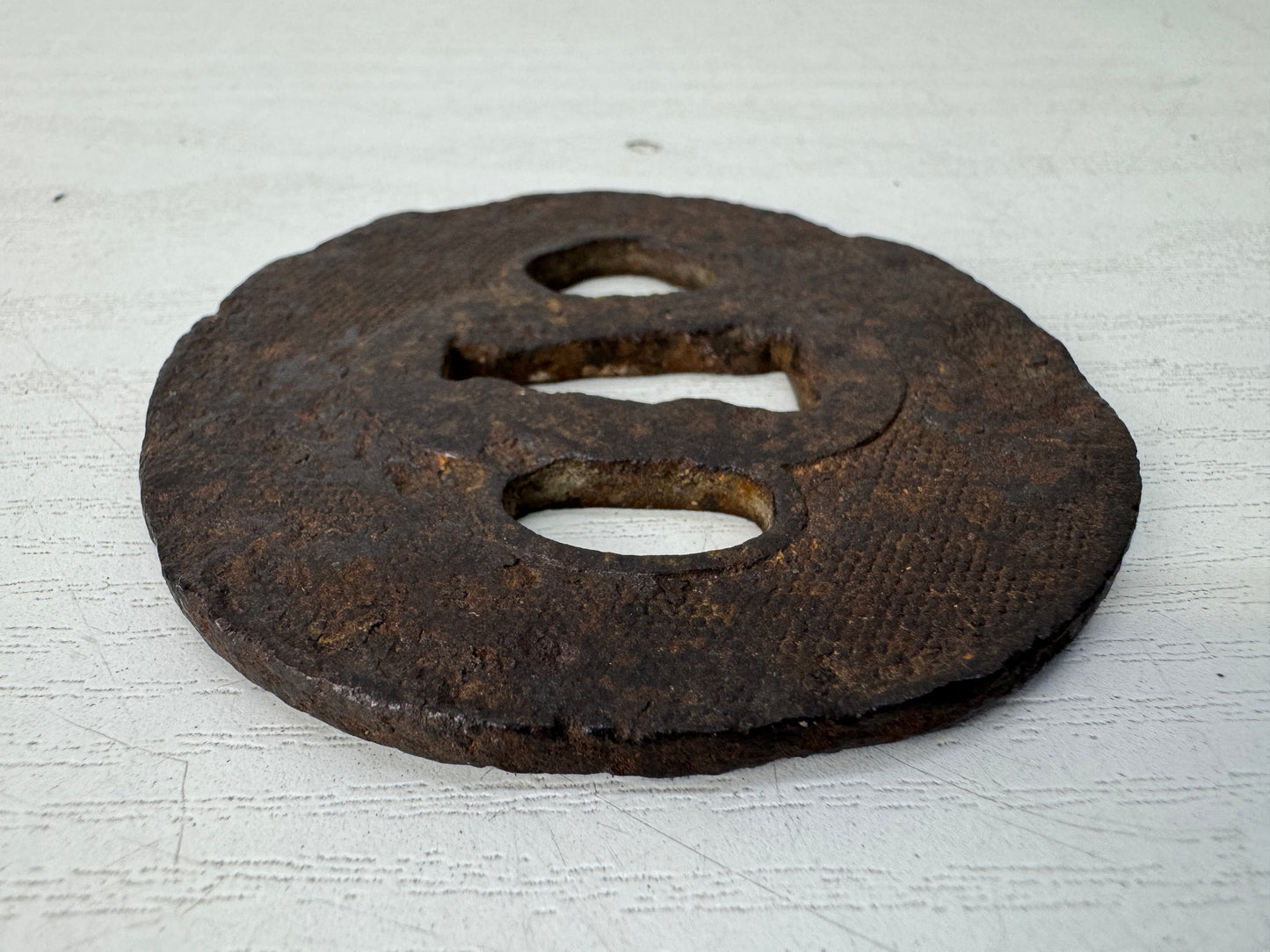 Y10288 TSUBA Iron Wakizashi sword guard Japan samurai katana antique koshirae