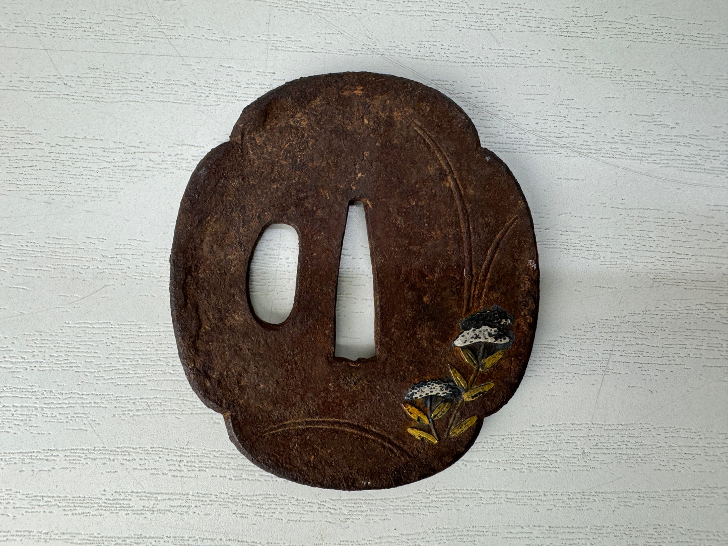 Y10289 TSUBA Iron sword guard gold silver inlay Japan samurai katana antique edo