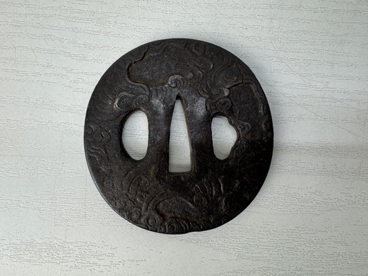 Y10290 TSUBA Iron Japanese sword guard Japan samurai katana antique koshirae edo
