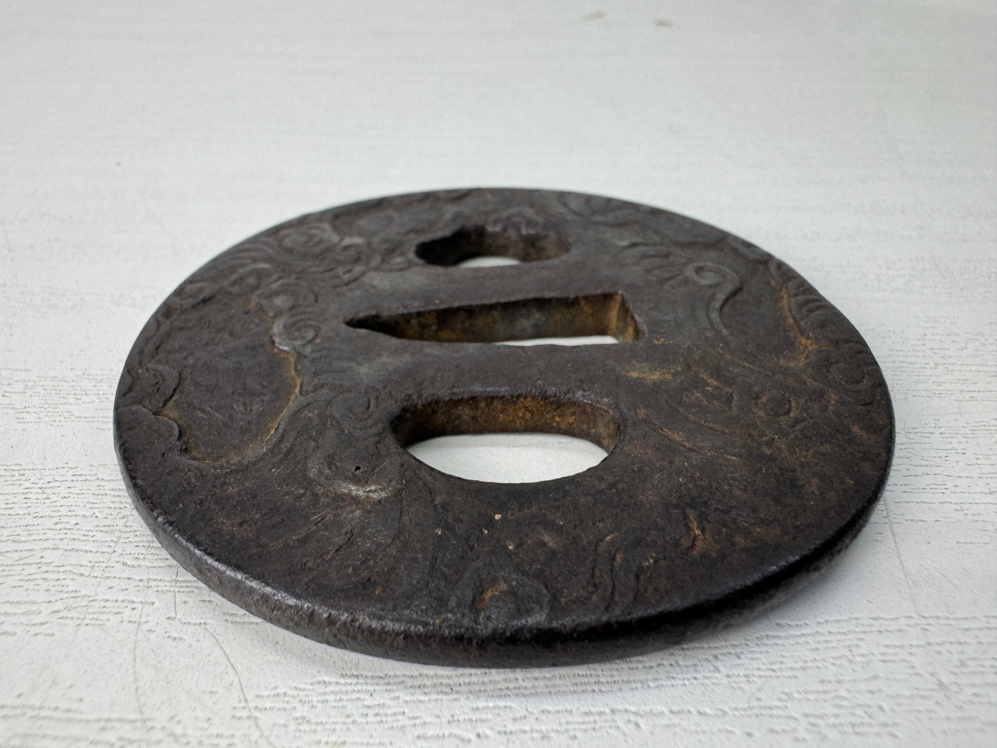 Y10290 TSUBA Iron Japanese sword guard Japan samurai katana antique koshirae edo