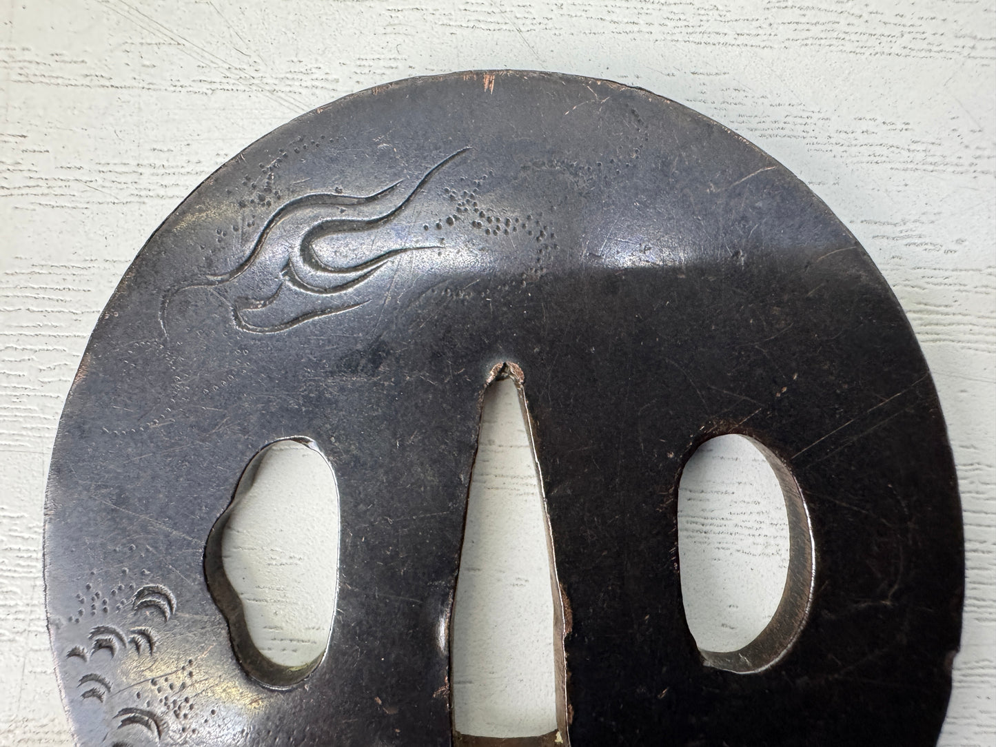 Y10291 TSUBA sword guard signed Tiger engraving Japan samurai katana antique edo