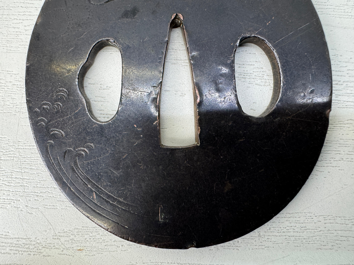 Y10291 TSUBA sword guard signed Tiger engraving Japan samurai katana antique edo