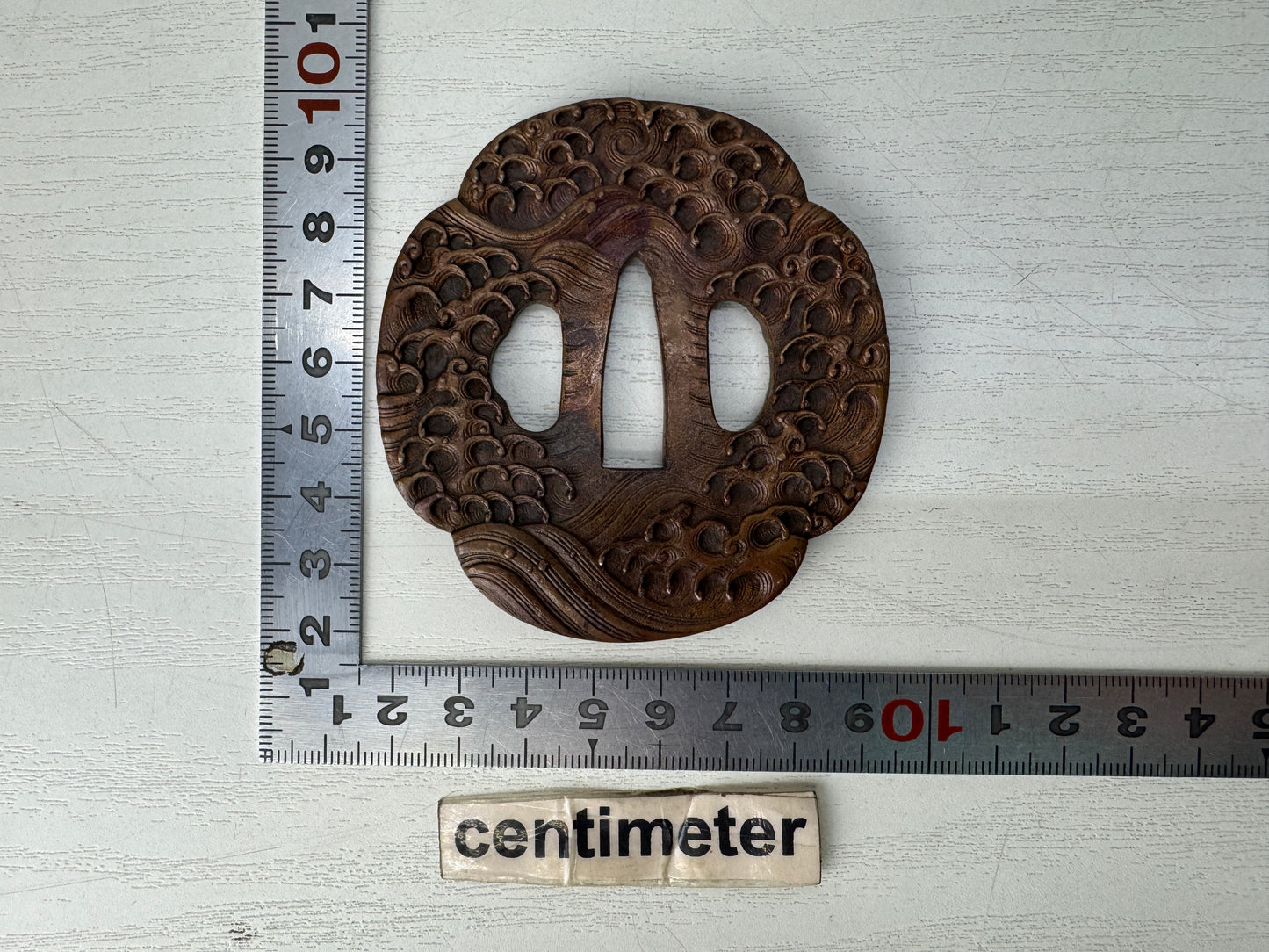 Y10292 TSUBA Iron sword guard sgined Japan samurai katana antique koshirae edo