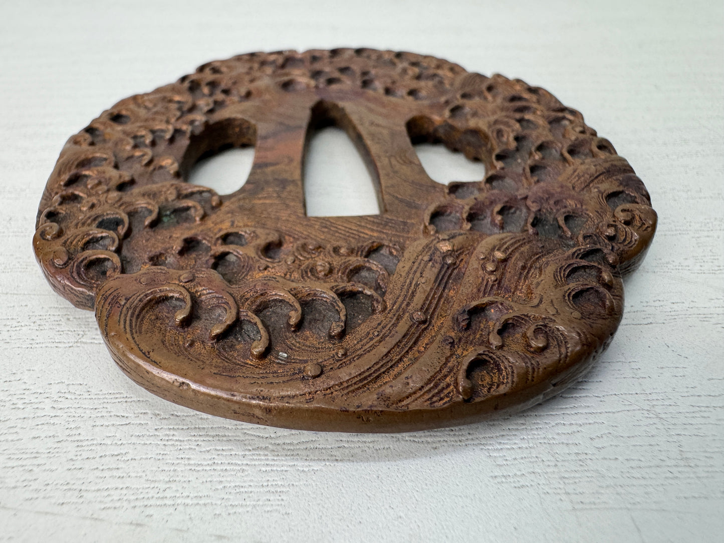 Y10292 TSUBA Iron sword guard sgined Japan samurai katana antique koshirae edo