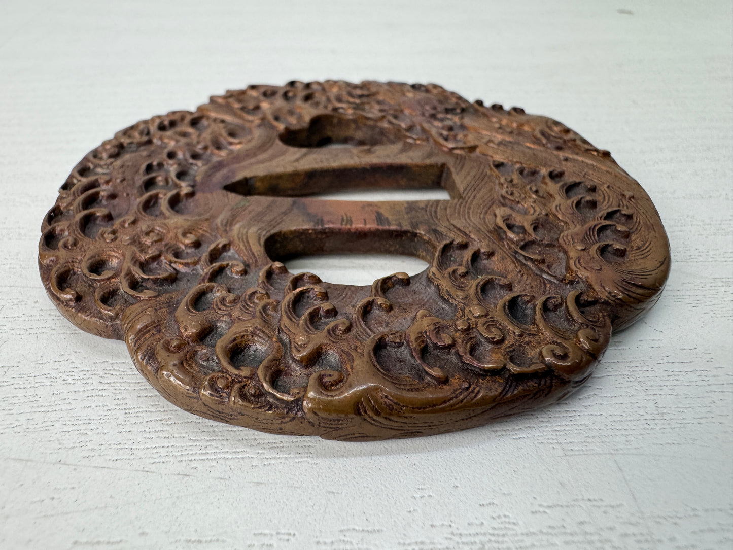 Y10292 TSUBA Iron sword guard sgined Japan samurai katana antique koshirae edo