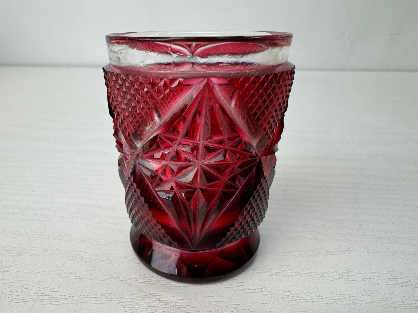 Y10293 CHAWAN Shimazu Satsuma Kiriko sake cup red signed box Japan antique