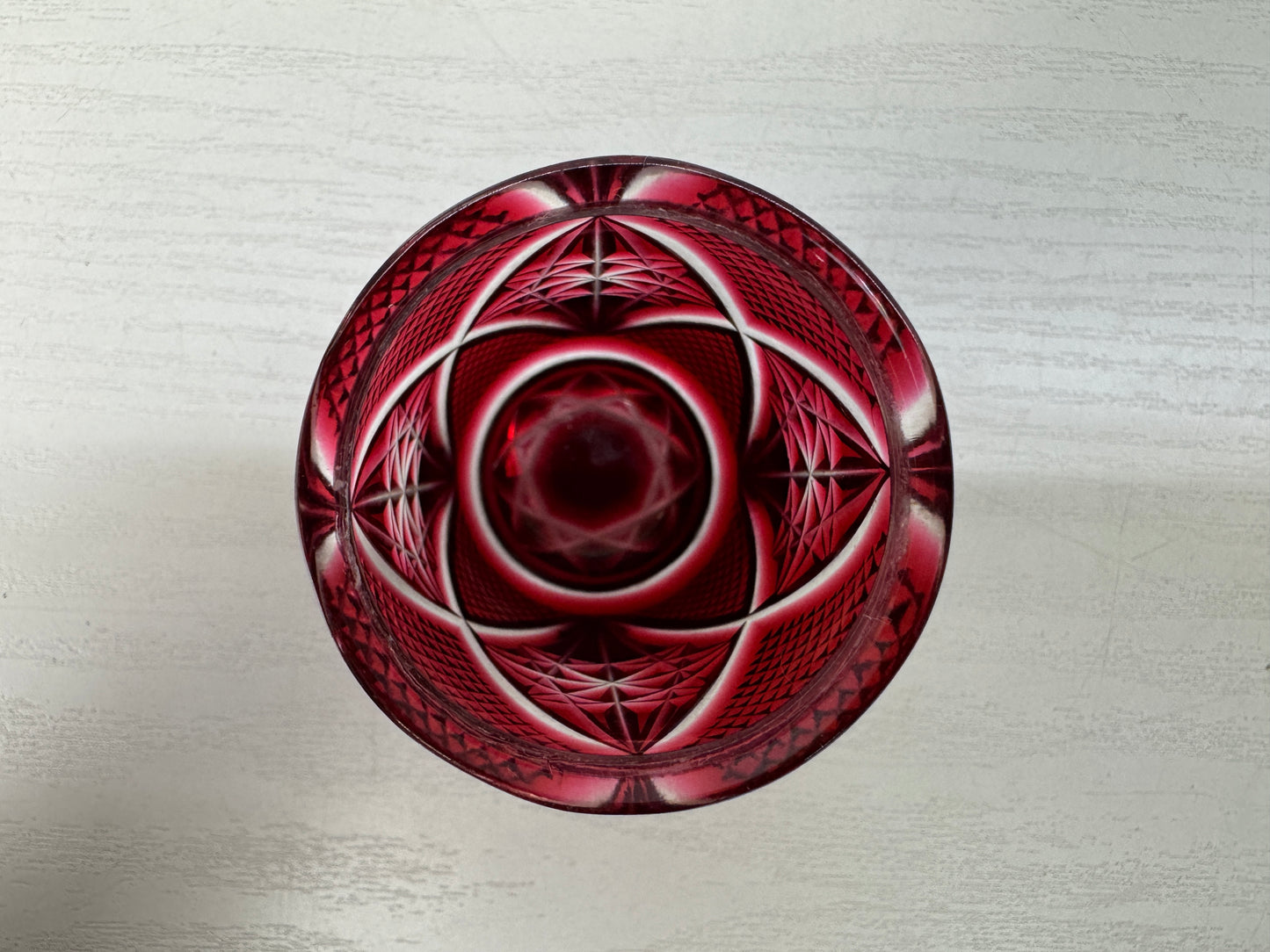 Y10293 CHAWAN Shimazu Satsuma Kiriko sake cup red signed box Japan antique
