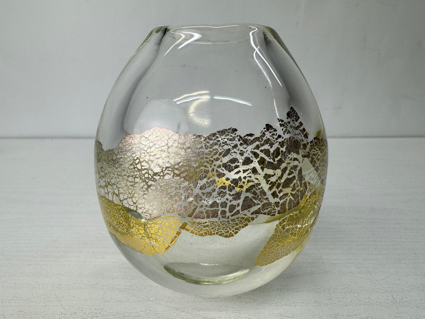 Y10294 FLOWER VASE Glass signed box gold silver colored Japan antique ikebana