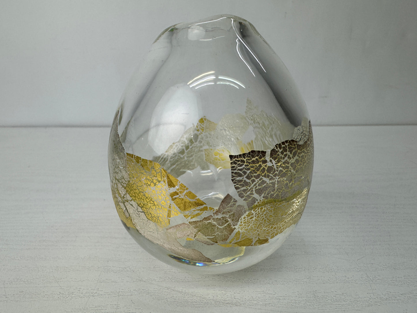 Y10294 FLOWER VASE Glass signed box gold silver colored Japan antique ikebana