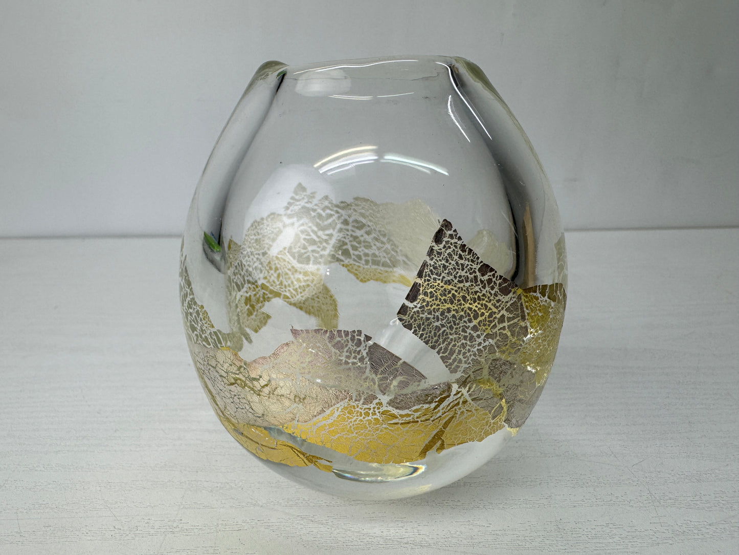 Y10294 FLOWER VASE Glass signed box gold silver colored Japan antique ikebana