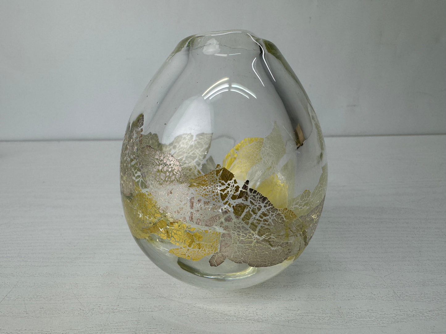 Y10294 FLOWER VASE Glass signed box gold silver colored Japan antique ikebana