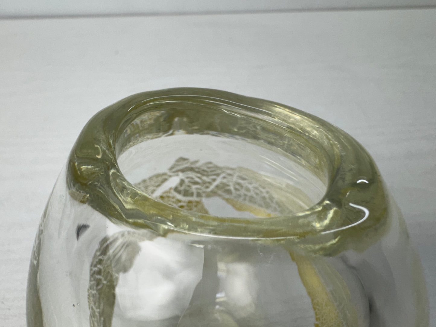 Y10294 FLOWER VASE Glass signed box gold silver colored Japan antique ikebana