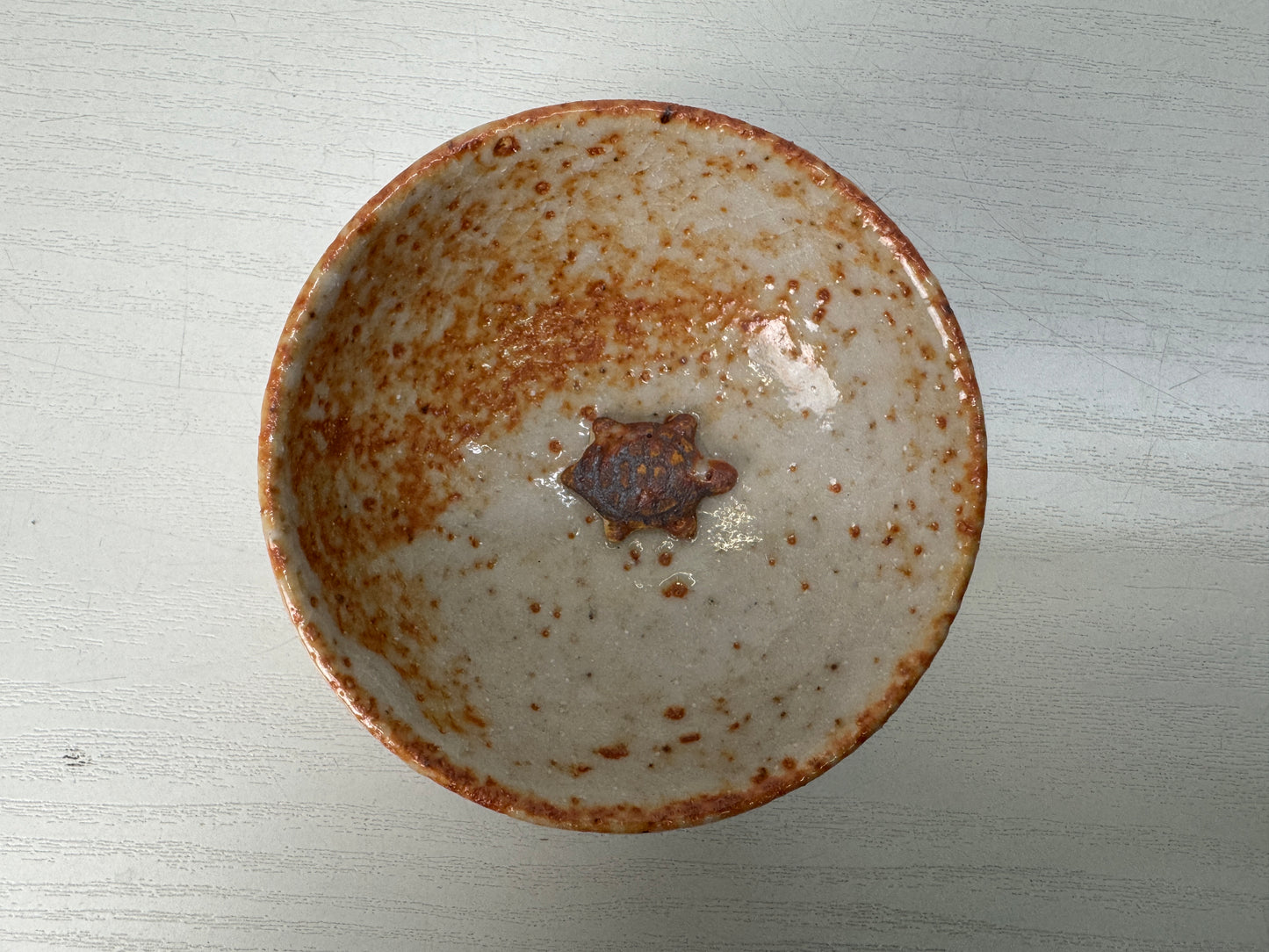 Y10295 CHAWAN Shino-ware sake cup signed box Japan antique sakazuki tableware