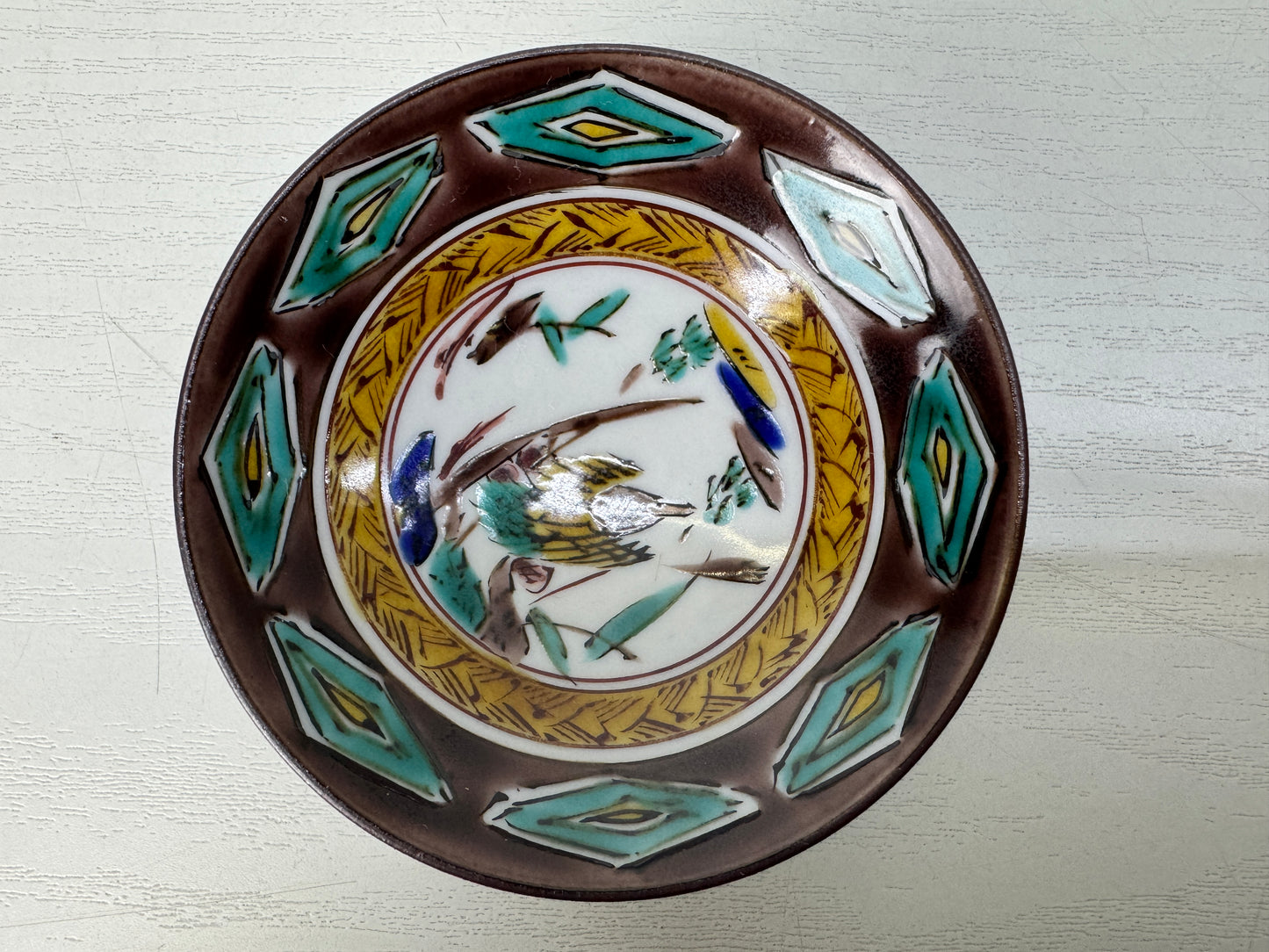 Y10296 CHAWAN Kutani-ware Old Kutani style sake cup signed box Japan antique