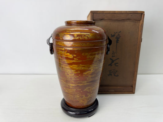 Y10300 FLOWER VASE Makie signed box Japan antique ikebana floral arrangement