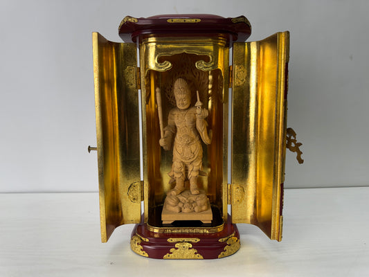 Y10308 STATUE plain wood carving Bishamonten Vaisravana Japan antique Buddha
