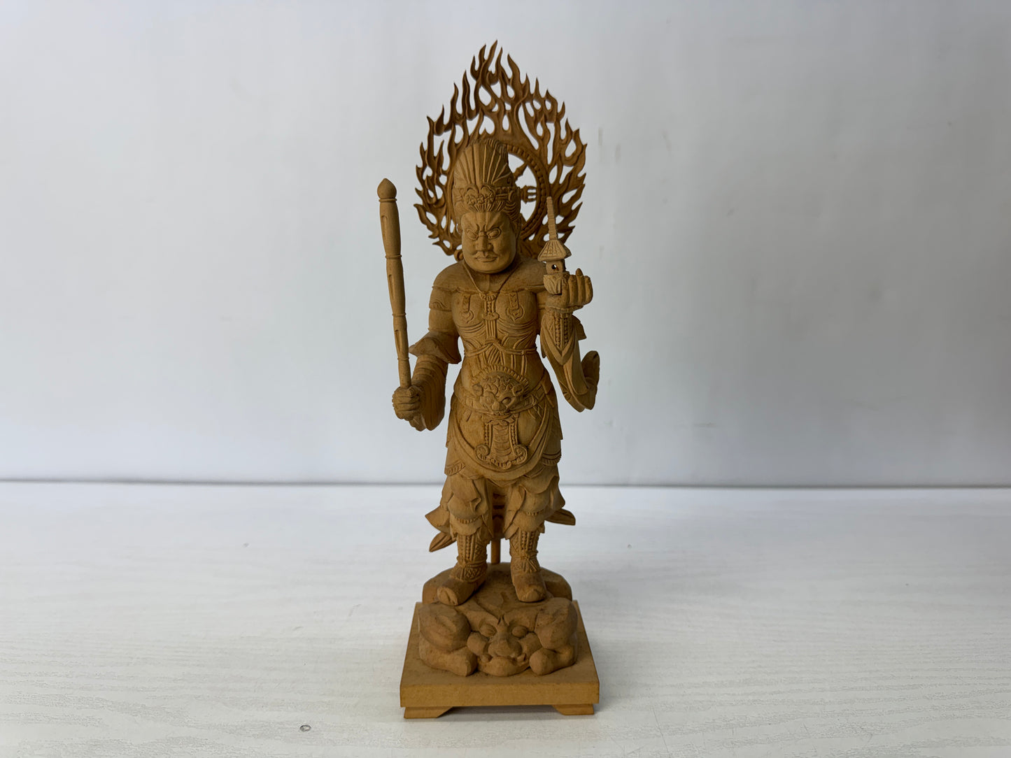 Y10308 STATUE plain wood carving Bishamonten Vaisravana Japan antique Buddha