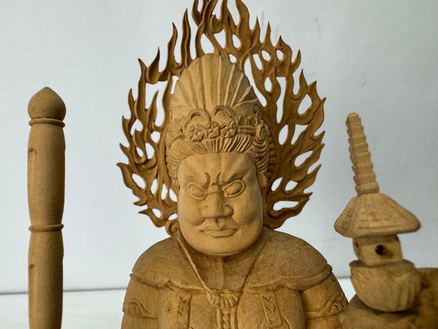 Y10308 STATUE plain wood carving Bishamonten Vaisravana Japan antique Buddha