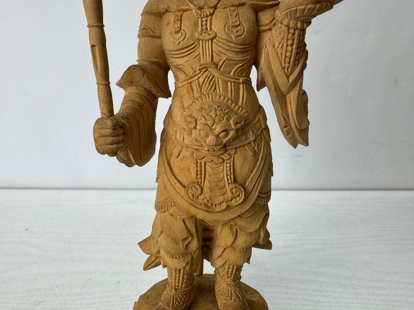 Y10308 STATUE plain wood carving Bishamonten Vaisravana Japan antique Buddha