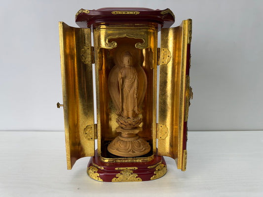 Y10309 STATUE plain wood Amida Buddha Japan antique figure figurine Buddhism