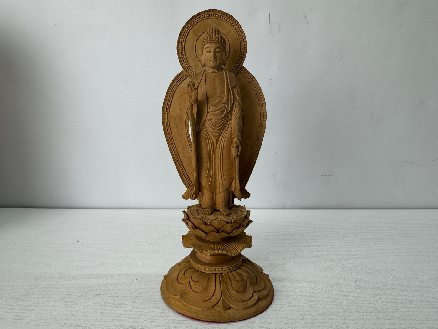 Y10309 STATUE plain wood Amida Buddha Japan antique figure figurine Buddhism