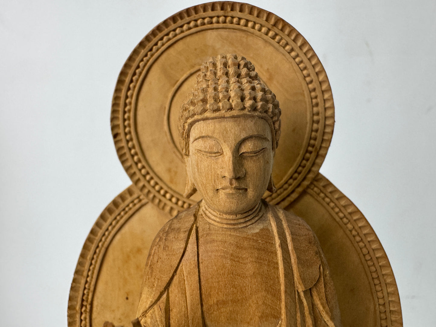 Y10309 STATUE plain wood Amida Buddha Japan antique figure figurine Buddhism