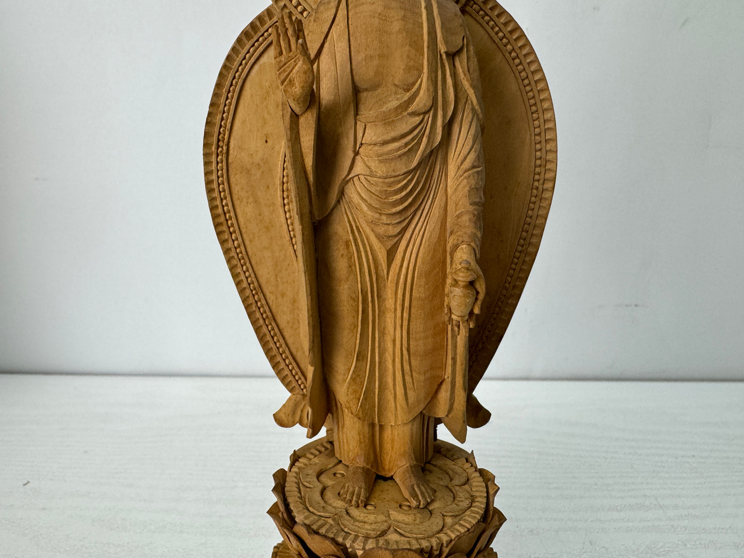 Y10309 STATUE plain wood Amida Buddha Japan antique figure figurine Buddhism