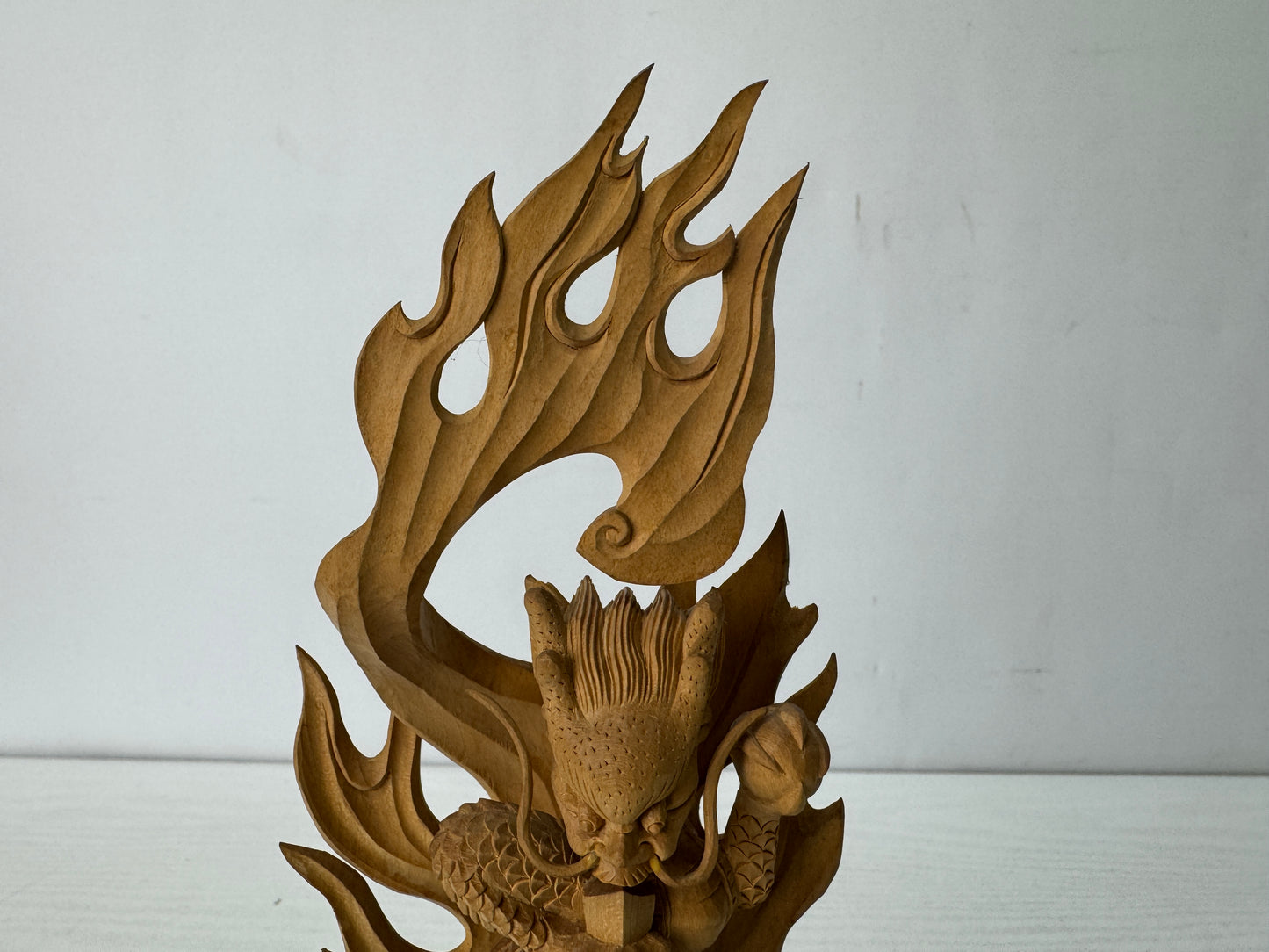 Y10310 STATUE plain wood carving Gurikara Fudoson Japan antique Buddha figure