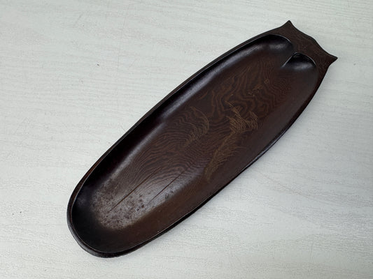 Y10317 TRAY Bombay black wood carving pen Obon ozen owl Japan antique stationery