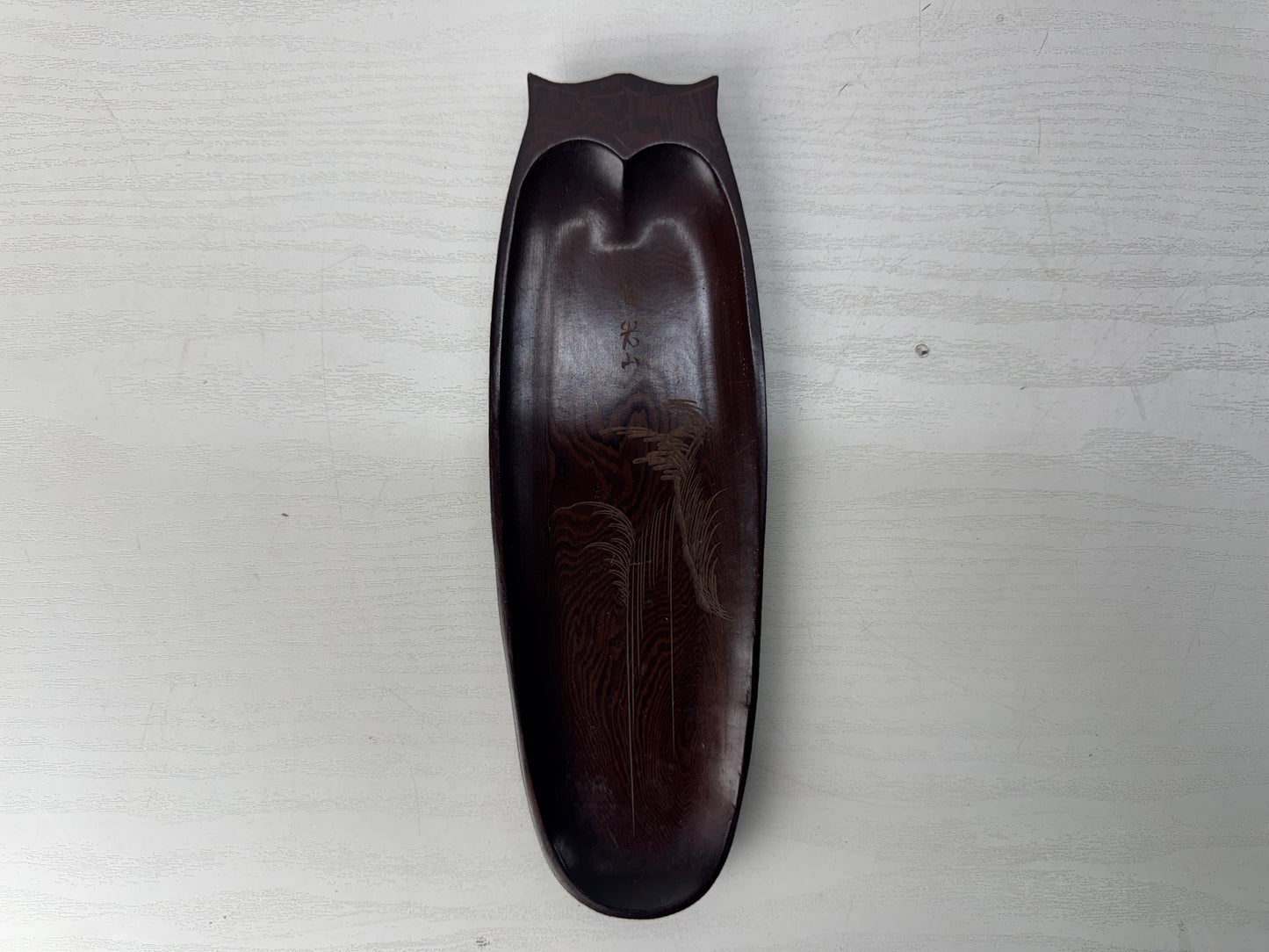 Y10317 TRAY Bombay black wood carving pen Obon ozen owl Japan antique stationery