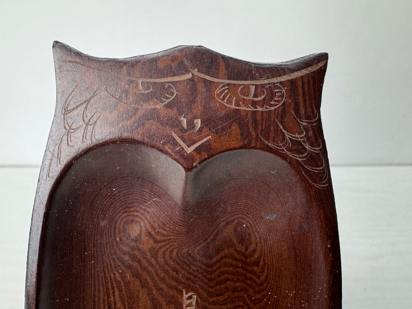 Y10317 TRAY Bombay black wood carving pen Obon ozen owl Japan antique stationery