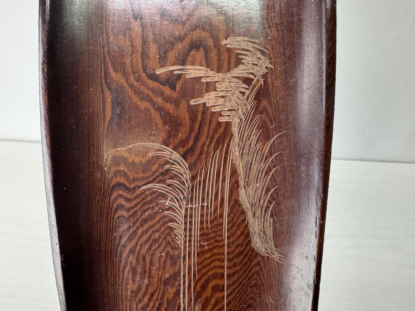 Y10317 TRAY Bombay black wood carving pen Obon ozen owl Japan antique stationery
