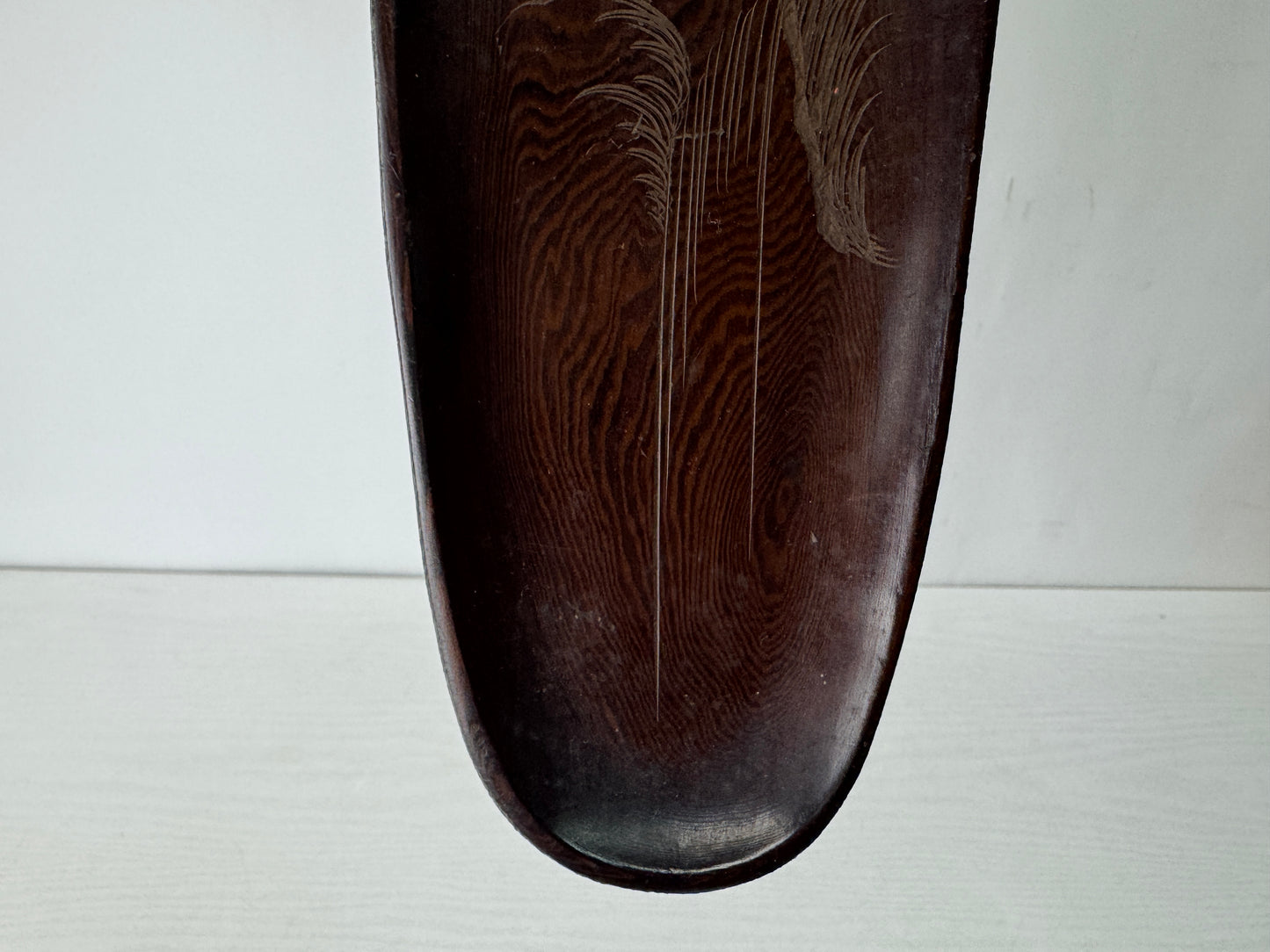 Y10317 TRAY Bombay black wood carving pen Obon ozen owl Japan antique stationery