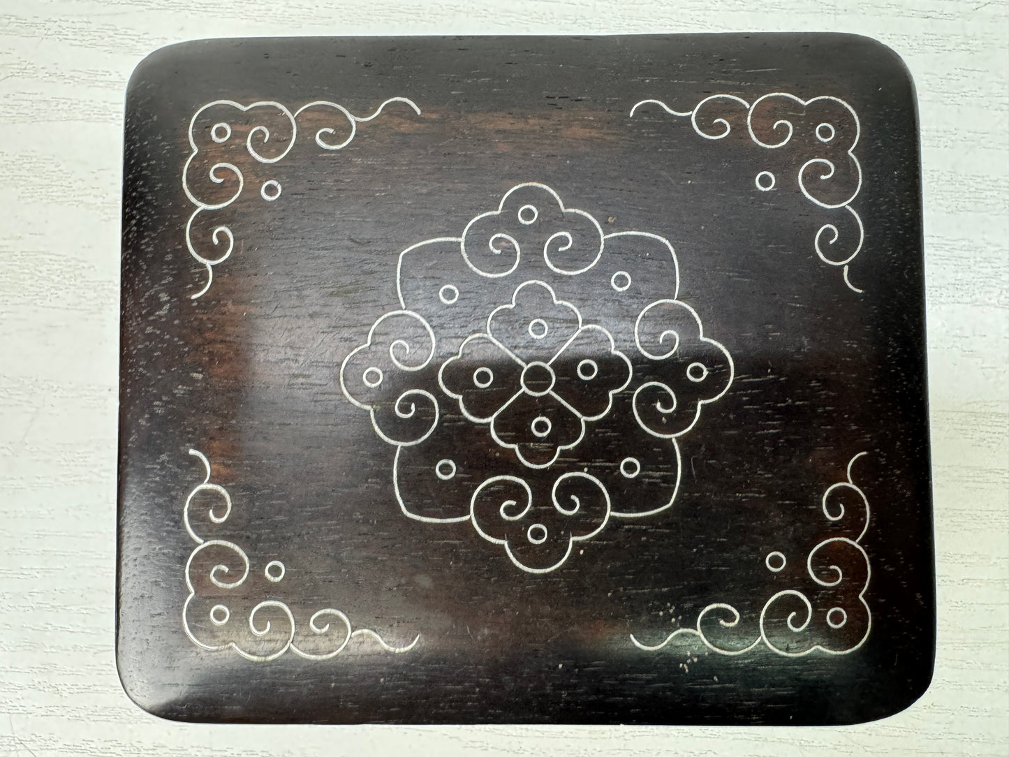 Y10318 BOX Karaki wood accessory case stand silver inlay Japan antique storage