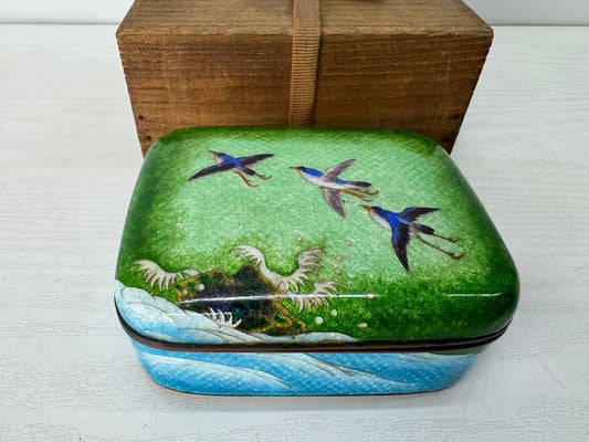 Y10319 BOX Cloisonne accessory trinket case lid Japan antique storage container