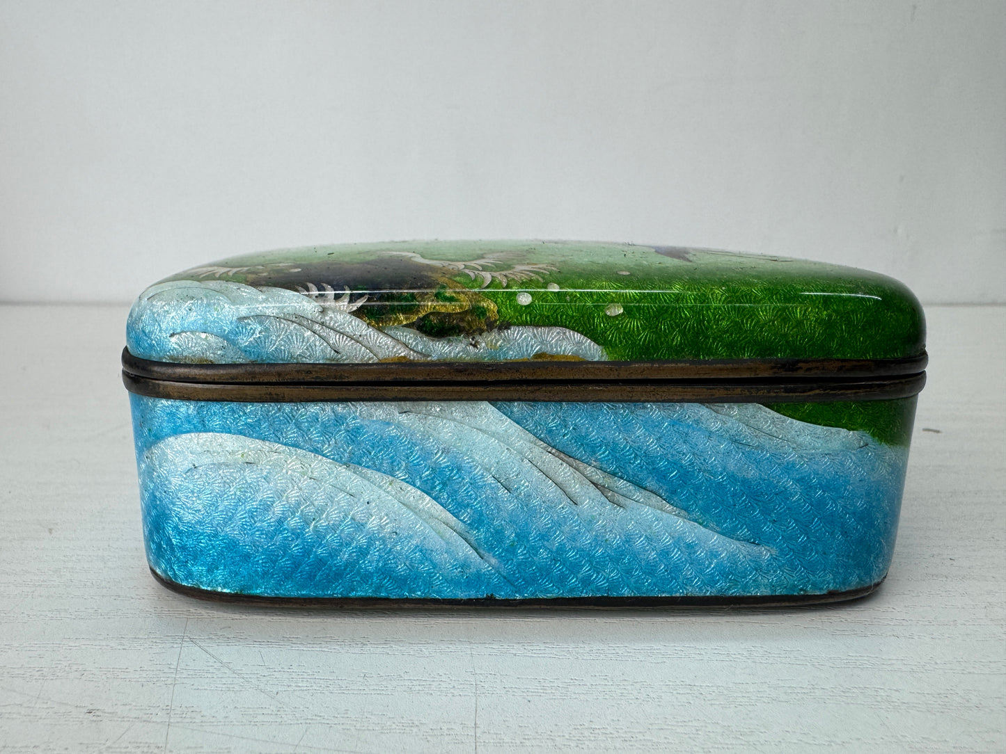 Y10319 BOX Cloisonne accessory trinket case lid Japan antique storage container