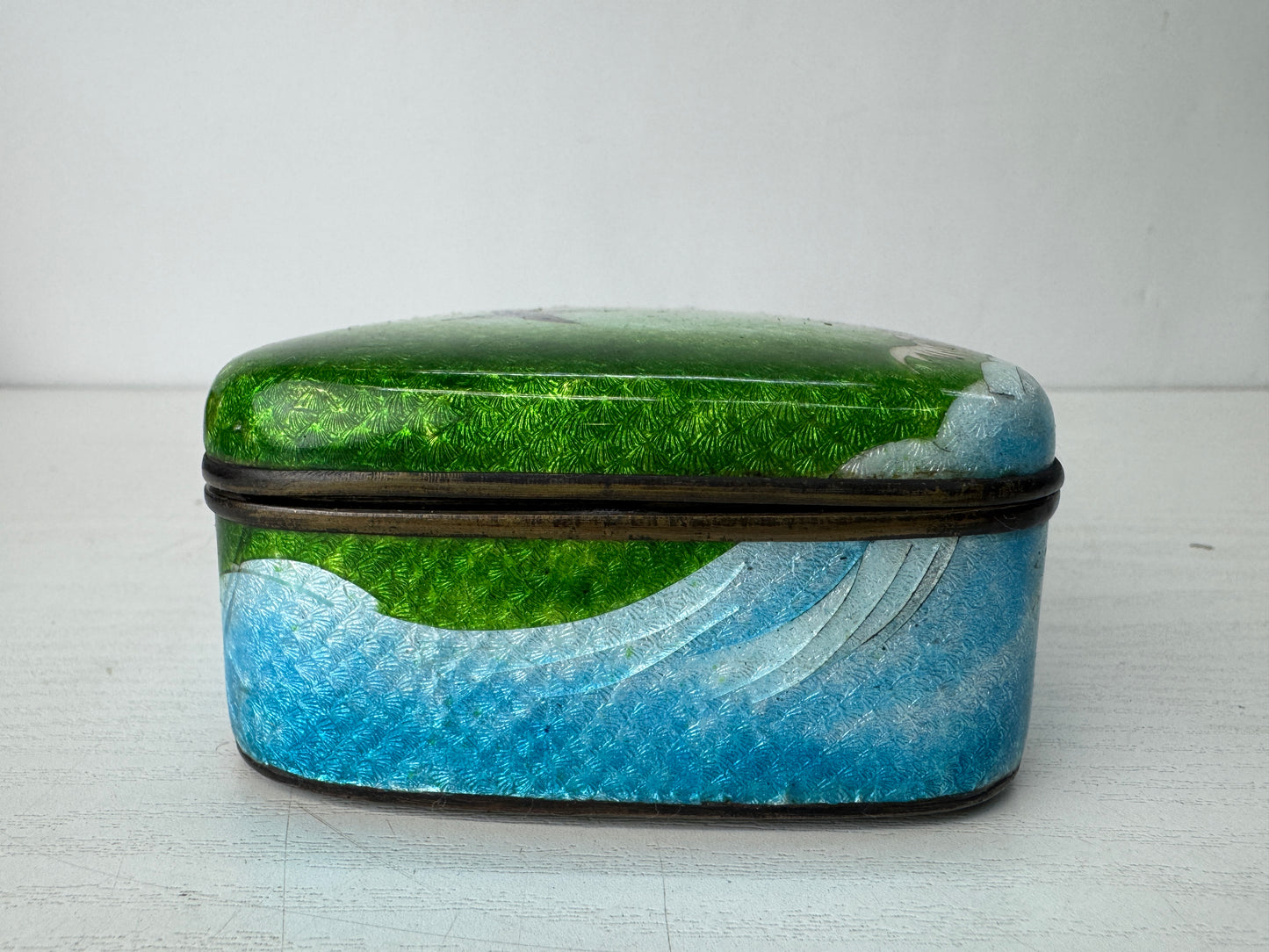 Y10319 BOX Cloisonne accessory trinket case lid Japan antique storage container