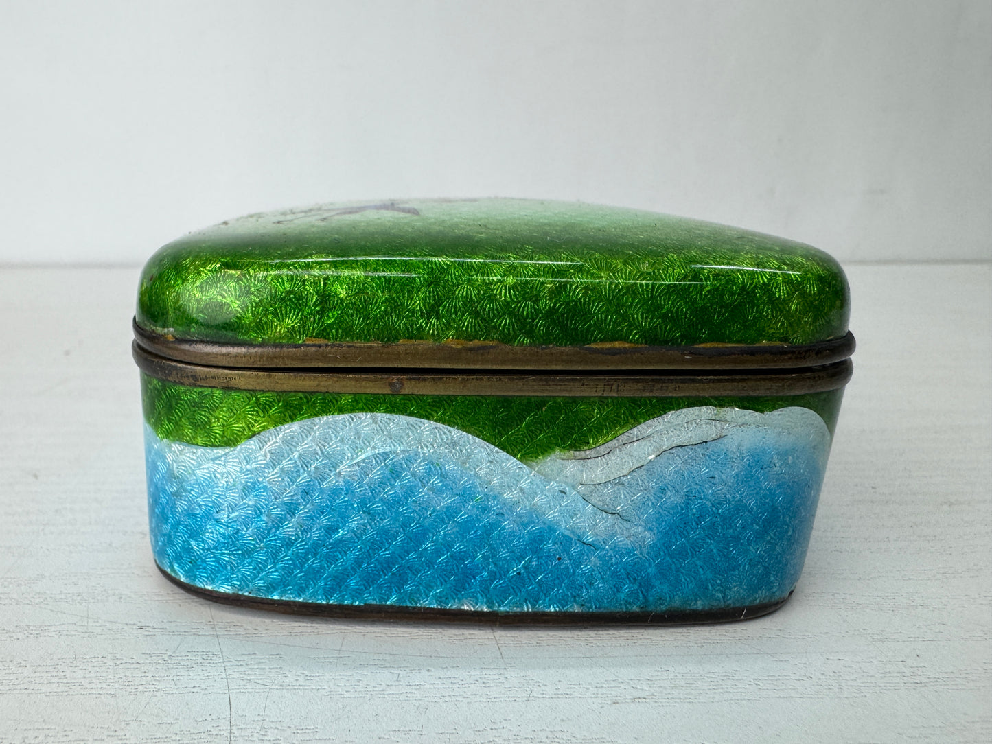 Y10319 BOX Cloisonne accessory trinket case lid Japan antique storage container