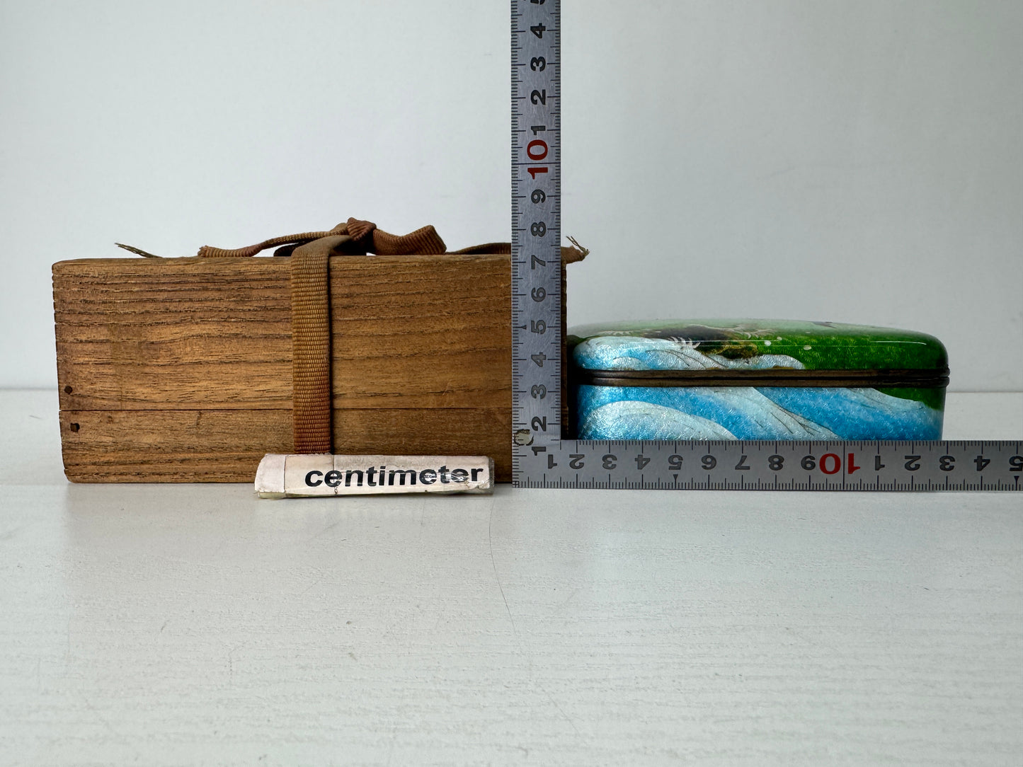 Y10319 BOX Cloisonne accessory trinket case lid Japan antique storage container