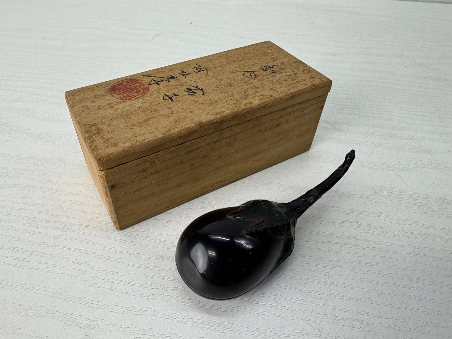 Y10325 BOX Makie eggplant case signed Japan antique incense fragrance aroma