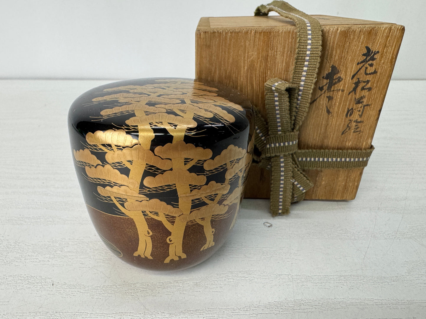 Y10326 TEA CADDY Makie Matcha container signed box Japan antique tea ceremony