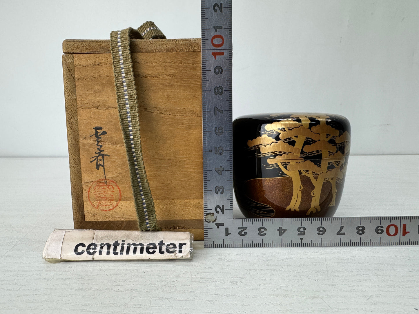Y10326 TEA CADDY Makie Matcha container signed box Japan antique tea ceremony