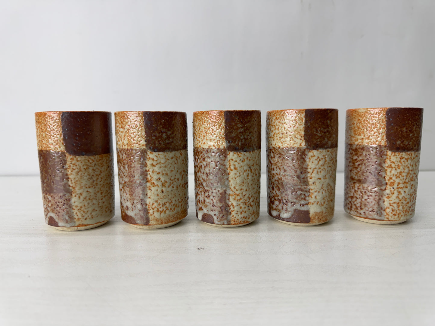 Y10327 YUNOMI Shino-ware teacup set of 5 signed box Japan antique tea ceremony