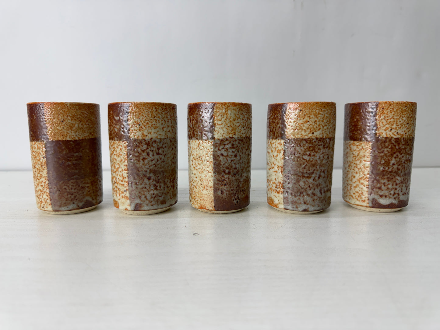 Y10327 YUNOMI Shino-ware teacup set of 5 signed box Japan antique tea ceremony